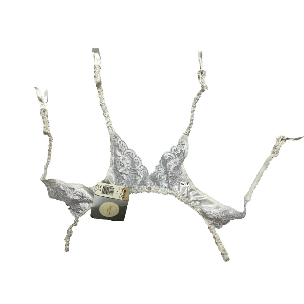 Vintage Christian Dior Bra Size Small White Floral Lace Bow Feminine Sexy